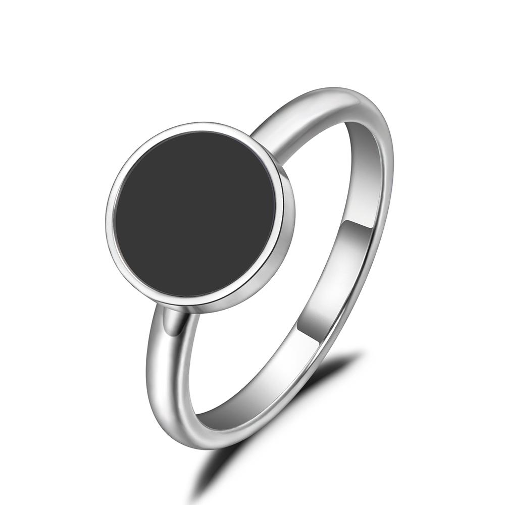 JeeMango Trendy OL Style Anniversary Ring For Women Girls 10/12mm Black Acrylic Stone 316L Stainless Steel Rings Jewlery R19048