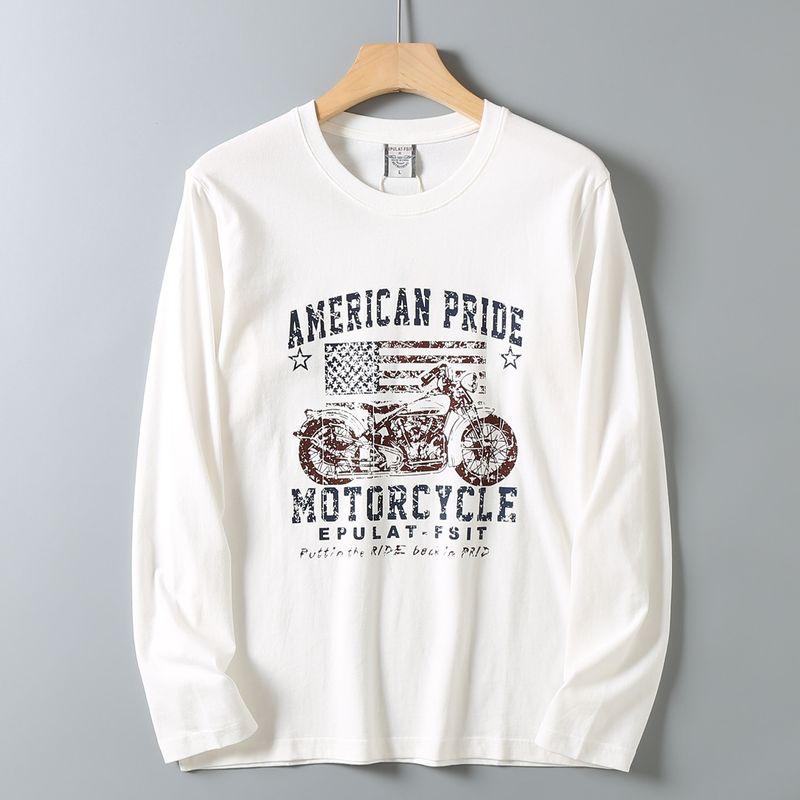 Original Foreign Trade Autumn and Winter Casual American Retro Print Simple Washed Loose Round Neck Long Sleeve T-Shirt Base Shirt for Men
