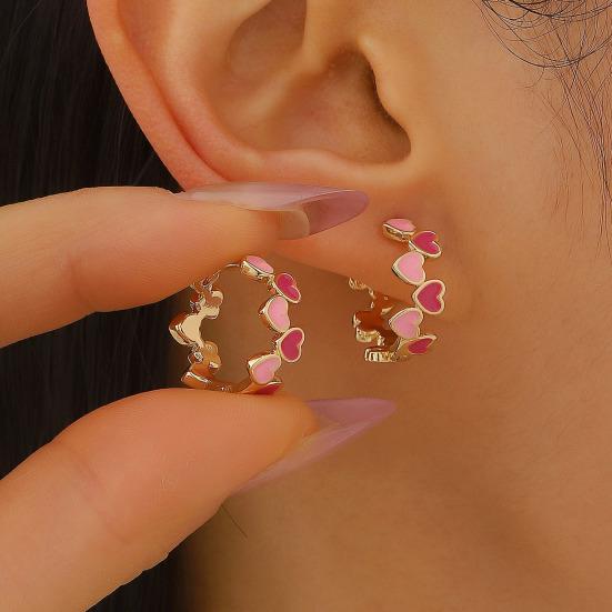 Oil Dripping Love Heart Earrings Hypoallergenic Golden Hollow Heart Hoop Earrings Lightweight Women Girls Earrings Fashion Jewelry