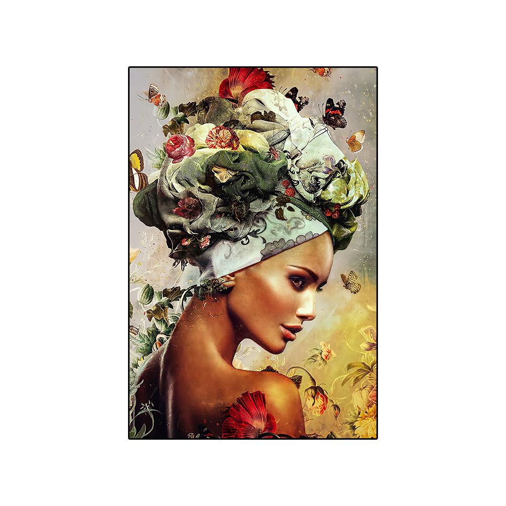 Abstrakte Frauen mit Blumengemälde auf Leinwand, moderne Schönheitsmädchen-Poster, Wandkunst für Bedeoom, Wohnzimmer, Dekoration, Cuadros