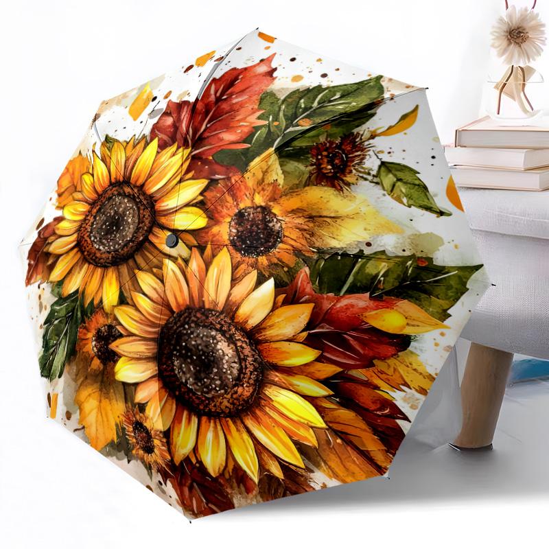 Sunflower Garden Art Outdoor Automatic Umbrella Compact & Durable 8-Rib Design Foldable Design Travel Essential Elegant Women's Umbrella