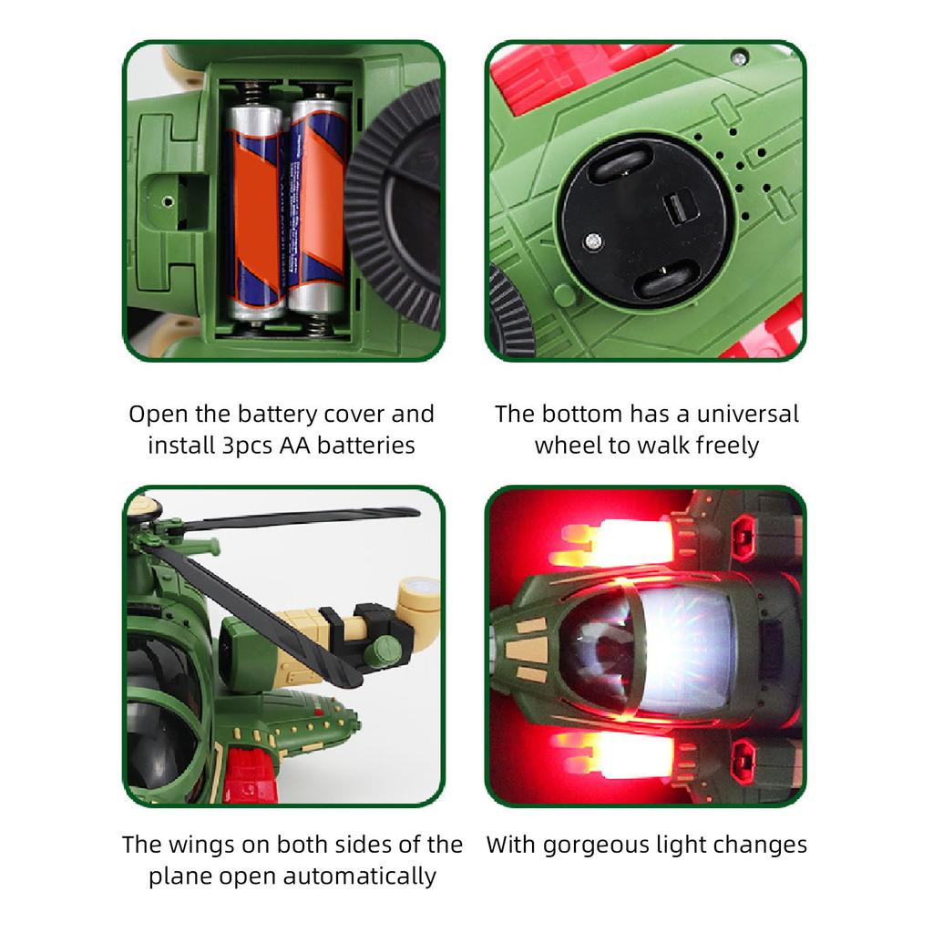 Helicopter Airplane Transforming Fighter Plane Toy with Musical and Lights for Toddlers Children