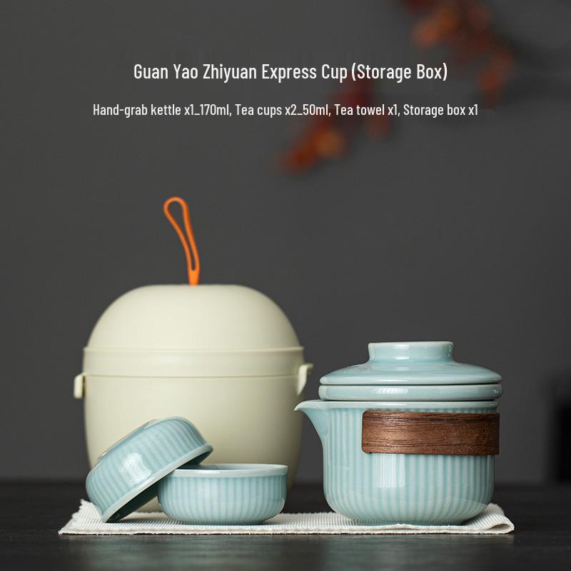 Five Great Kilns Portable Travel Tea Set: One Pot and Two Ceramic Cups Souvenir Gift