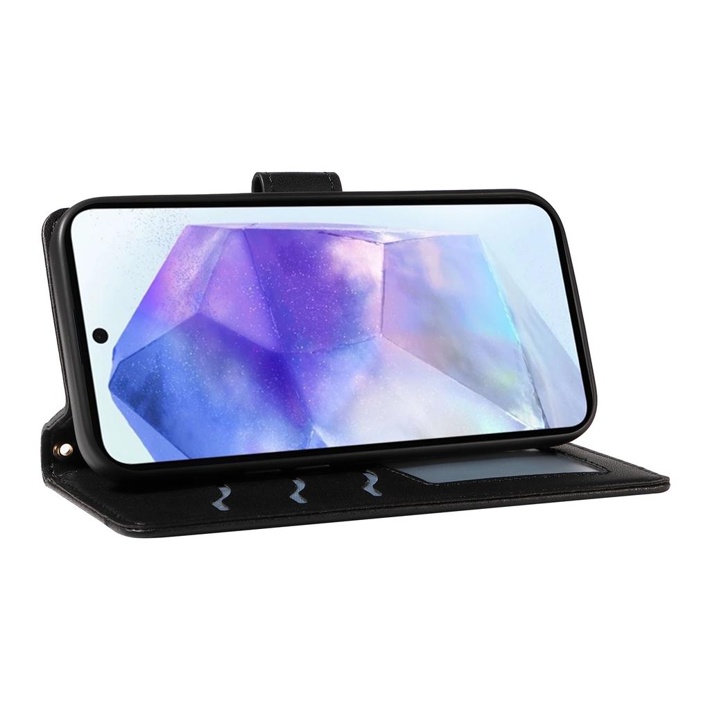 For Samsung Galaxy A55 5G Case Wallet Rhombus Leather Phone Cover with Shoulder Strap,Wrist Strap