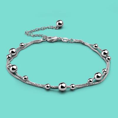 Cavigliera da donna in argento sterling 100% 925, minimalista, con perline, catena, braccialetto alla caviglia, gioielli estivi, accessori per piedi da spiaggia