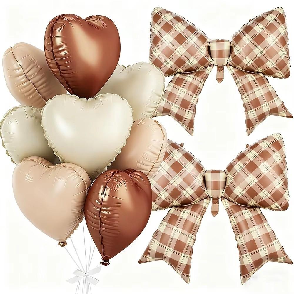 2Pcs /12Pcs New 18inch Bow Foil Balloon 38inch Cream Bow Aluminum Foil Balloons Brown Plaid Balloon Decoration Baby Shower