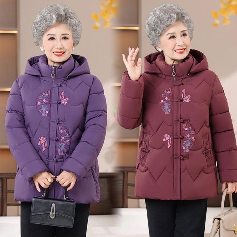 Grandma winter padded jacket new mother warm velvet padded jacket old man embroidered jacket old lady thickened padded jacket