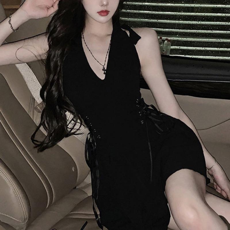 Dámské letní francouzské sexy halter šaty Spice Girls zeštíhlující pas bez rukávů áčkového střihu krátké šaty