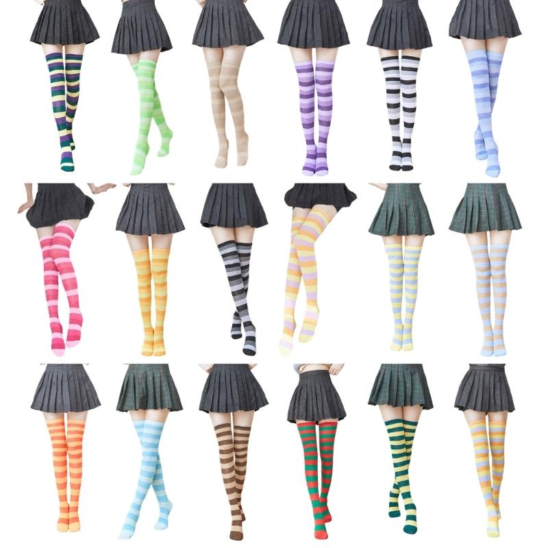 Oberschenkelhohe Socken für Damen Mädchen Lange Kniestrümpfe Bunte Streifensocken Über das Knie Strumpfwaren Socke Polyester Strumpf