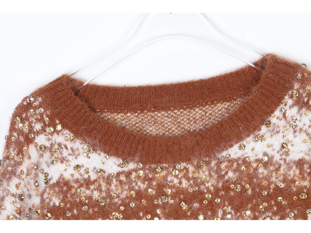 Women's Rhinestone Stripe Loose Sweater - High-End Autumn/Winter Fashion Pullover, Korean Style