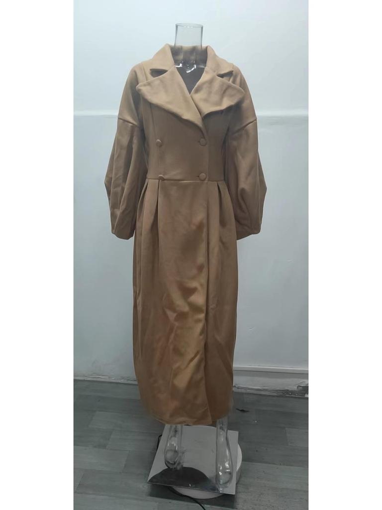 Retro European & American Lantern Sleeve Wool Coat with Large Lapel for Autumn and Winter