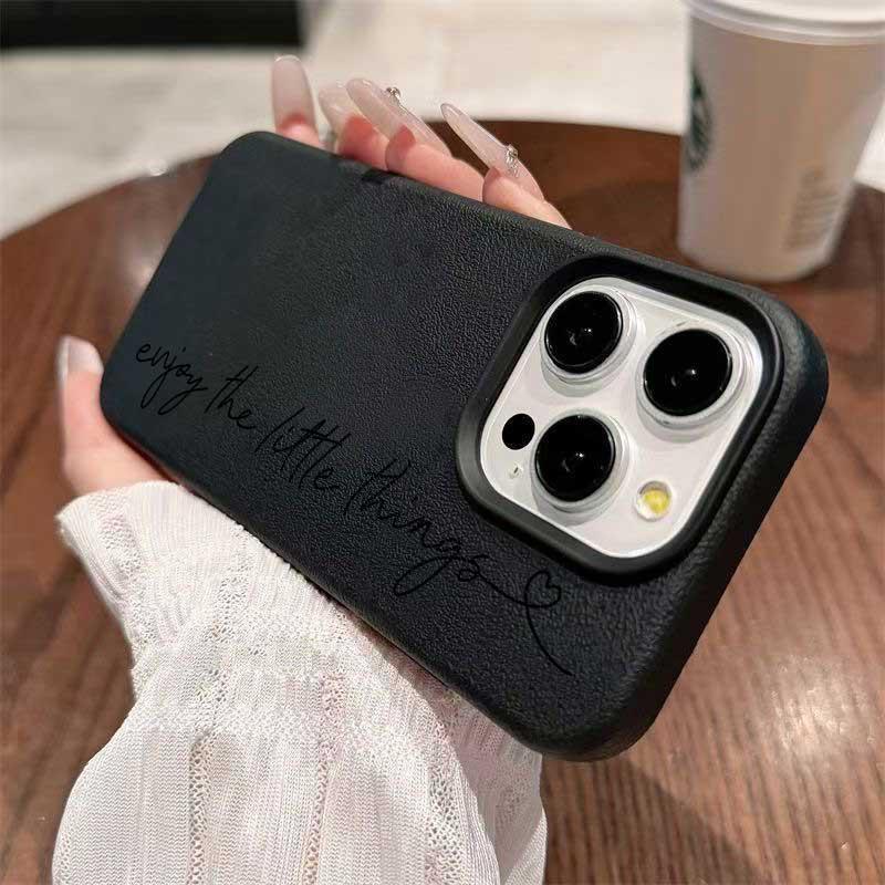 Pink Art Word in English Pattern Lychee Grain Phone Case For iPhone 17 16 15 14 13 12 11 PRO MAX Air 16 15 PLUS Y2K Luxury Cover