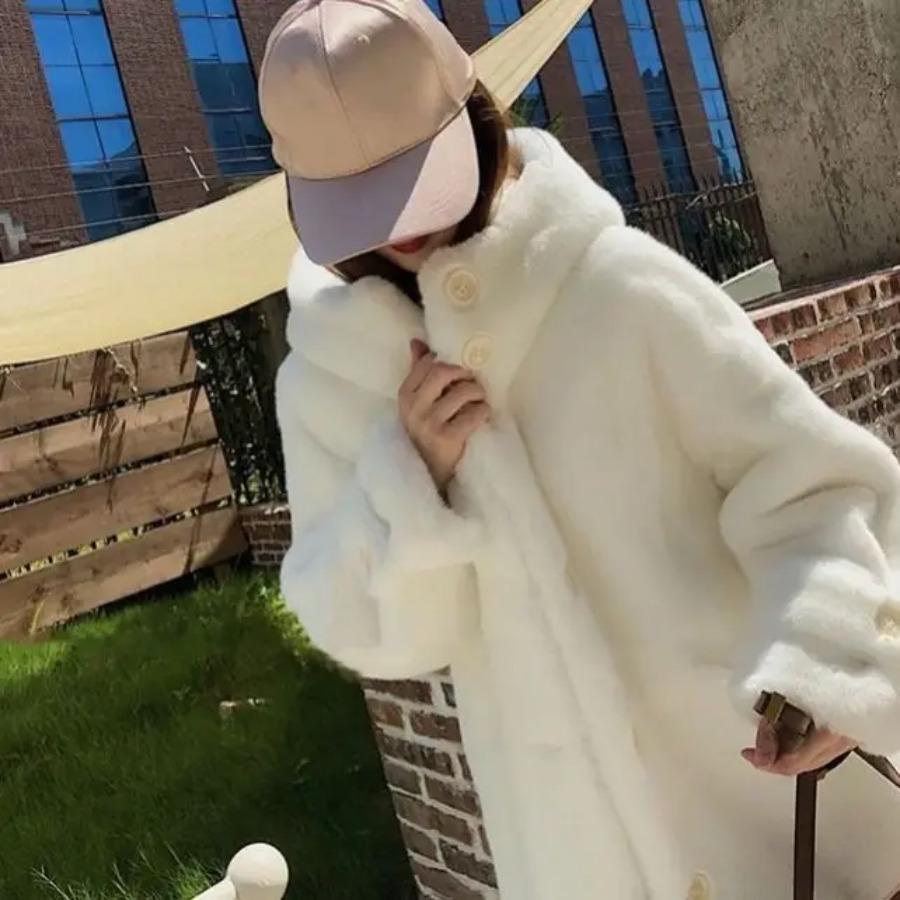 Hooded Thickened Imitation New Winter Coat Women Fashion Medium Long Clothes Korean Version