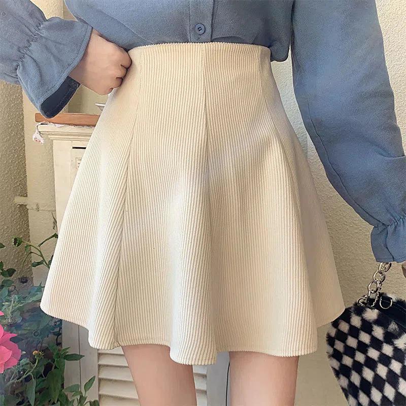 

Corduroy High-Waisted A-Line Flared Skirt L 105-120 cm