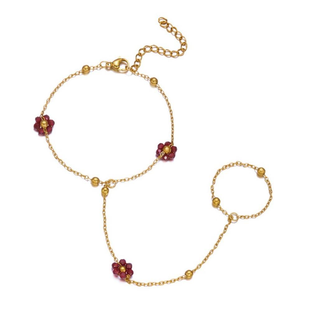 Stainless Steel Hand Chain Bracelet Flower Design Colorful Crystal Beads Link Chain Bracelet Y2K Style Fashion Charm