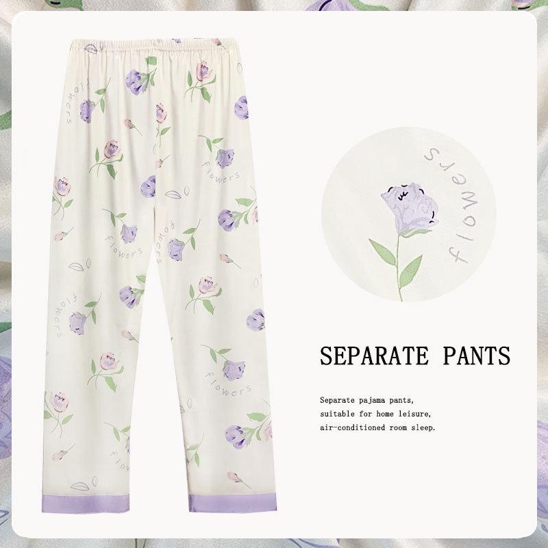 Spring/Summer Retro Floral Print Pajama Pants - Women's Korean Style, Suitable for Casual Wear, Loose Fit, Ideal for Spring and Autumn.