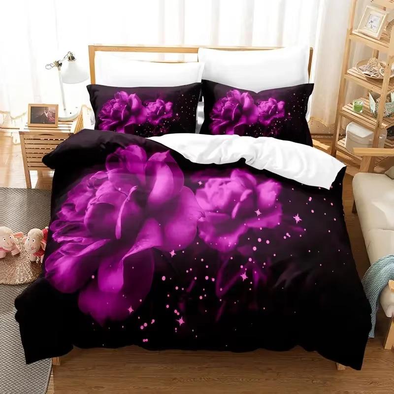 

Purple Floral Down Comforter Set Bedding Set 3-piece Coverlet Set 135*200cm