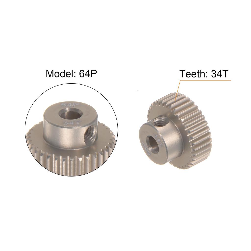 uxcell 64P Pinion Gear Set, 3.175mm (18") Shaft, 31T, 32T, 33T, 34T, 35T, Aluminum Alloy Motor Gear for 110 RC Car (Set of 5)