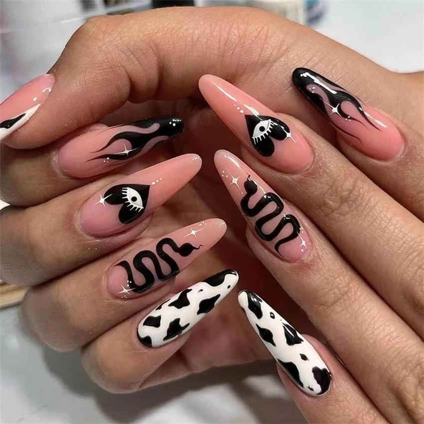 24Pcs French Long Ballet Square Fake Nails Removable Full Cover Press On Nails Acrylic False Nail Tips