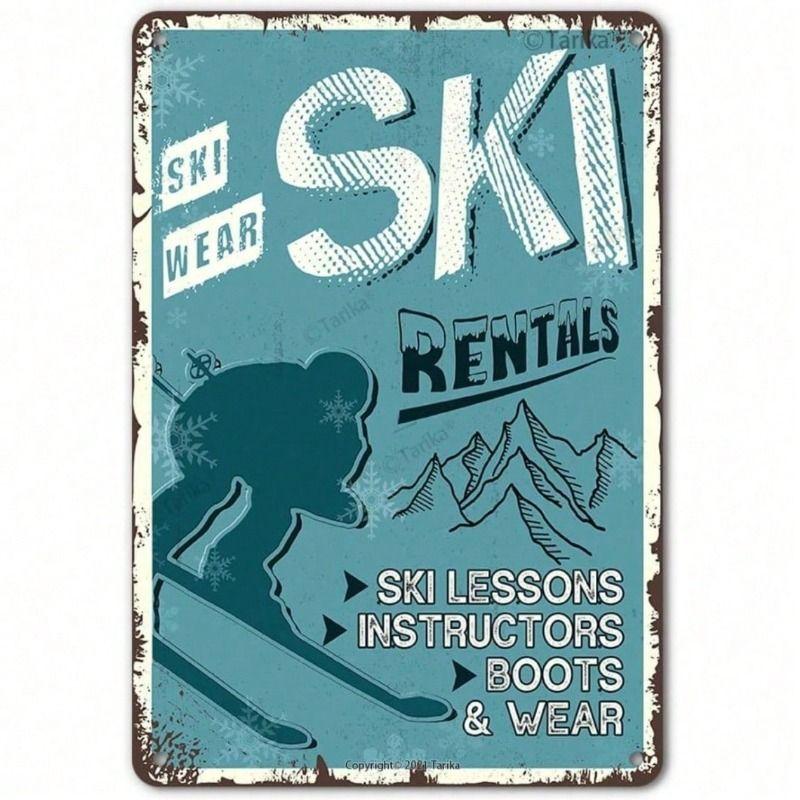 

Metal Wall Art Vintage Skiing Snow Sport Retro Tin Sign for Home Decor