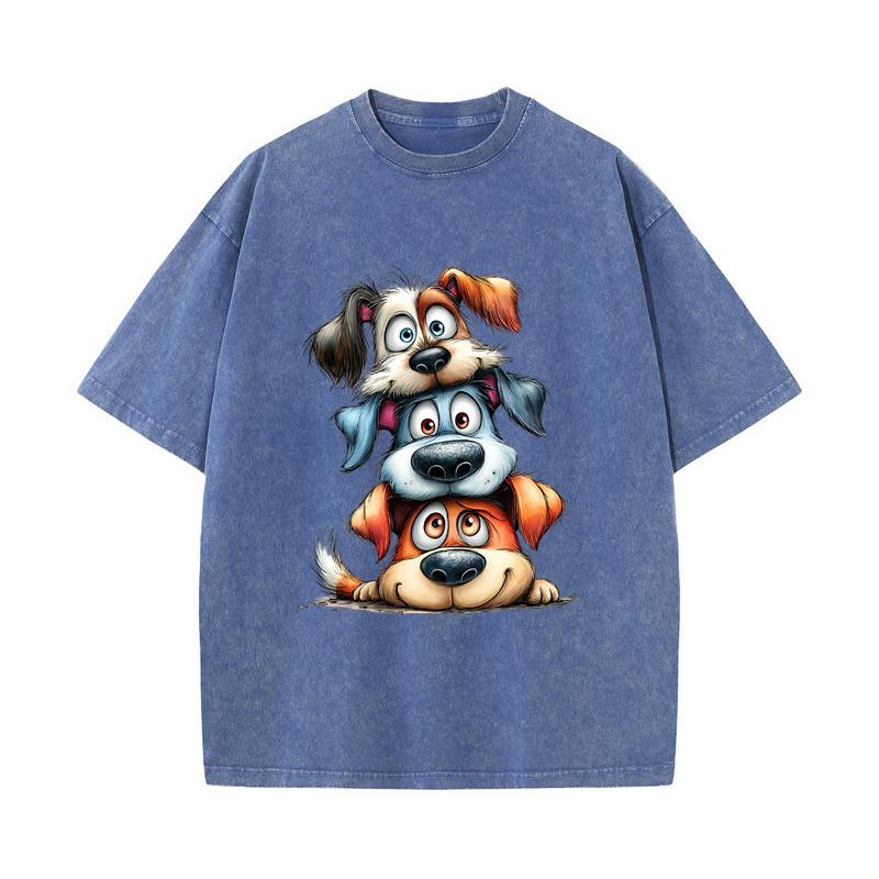 SX-25 MINISO 2026 Summer Vintage Wash  Printed Pure Cotton Shoulder Style Men's and Women's Round Neck Short Sleeved Couple T-shirt