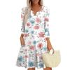 Women's Fashionable V-Neck Button Seven Part Cuff Pocket Floral Dress