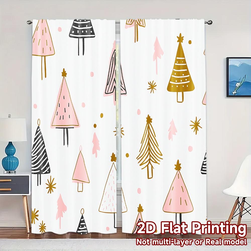 

2pcs Curtains Christmas Trees Gold (2) Popular Curtains Digital Printed Polyester Curtains Home Decor Decorative for Bedroom 100*130 Grommet Top 1pcs