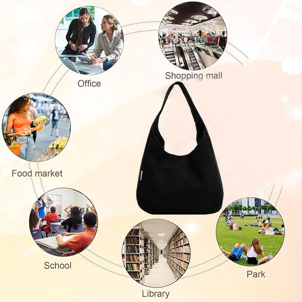 JIANGWEI Damen große Canvas-Tragetasche mit Tasche, Reißverschluss und Reißverschluss für Pendeln, Schule und Reisen (Schwarz)