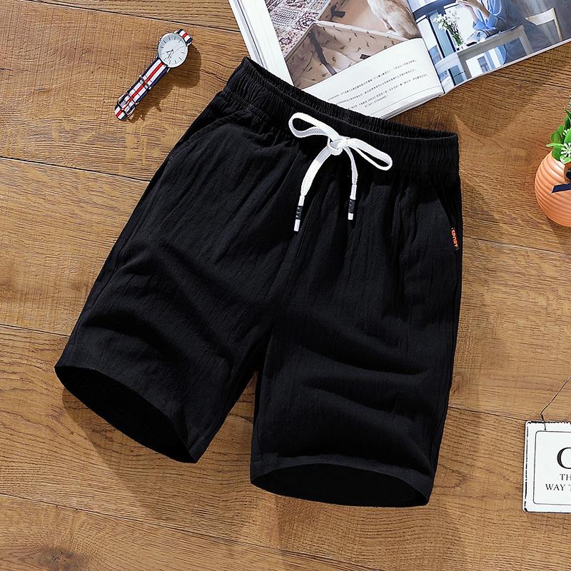 Men's Plus Size Japanese Trendy Linen Beach Shorts - Casual, Loose, Mid-Length, and Lightweight.