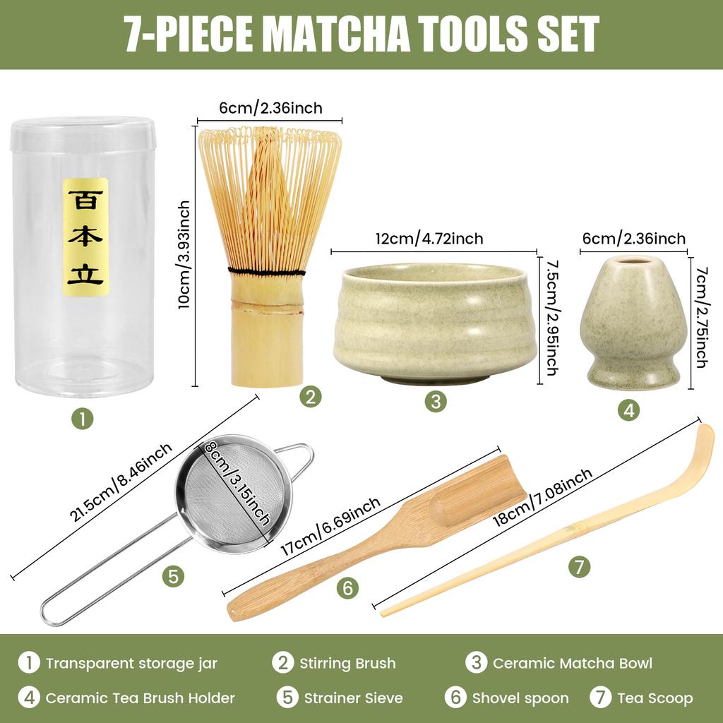 7Pcs Matcha Whisk Set Elegant Matcha Making Set with Matcha Whisk Matcha Whisk Storage Holder Matcha Powder Sifter Ceramic Bowl