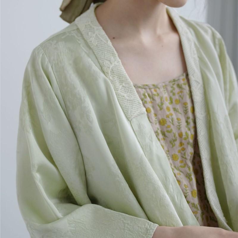Johnature Women Vintage Jacquard Coats Bandage Chinese Style V-Neck Blouses Spring Soft High Quality Coats