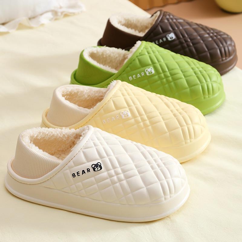 Bag heel cotton slippers velvet autumn and winter men's plush couple home warm confinement shoes supermarket