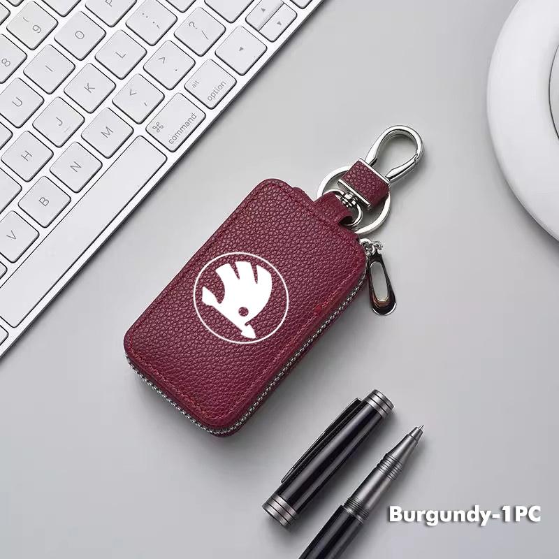 Car Key Protector Bag Key Holder Mini Auto Key Case Wallet Zipper Bag Keychain For Skoda Kamiq Karoq Octavia 2 3 Rapid Scala xknp33