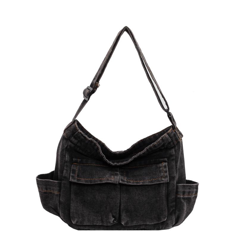 

Женская сумка-тоут большой вместимости для поездок на работу из денима, сумка через плечо чёрный