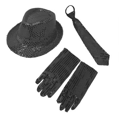 [IPENNYE] Glitzernder Paillettenhut, Krawatte, Handschuhe Set für Kinder, Magier-Accessoires, Moderatorenkostüm, Bühnenkostüm, Sideshow, Cosplay-Kostüm, Partykostüm