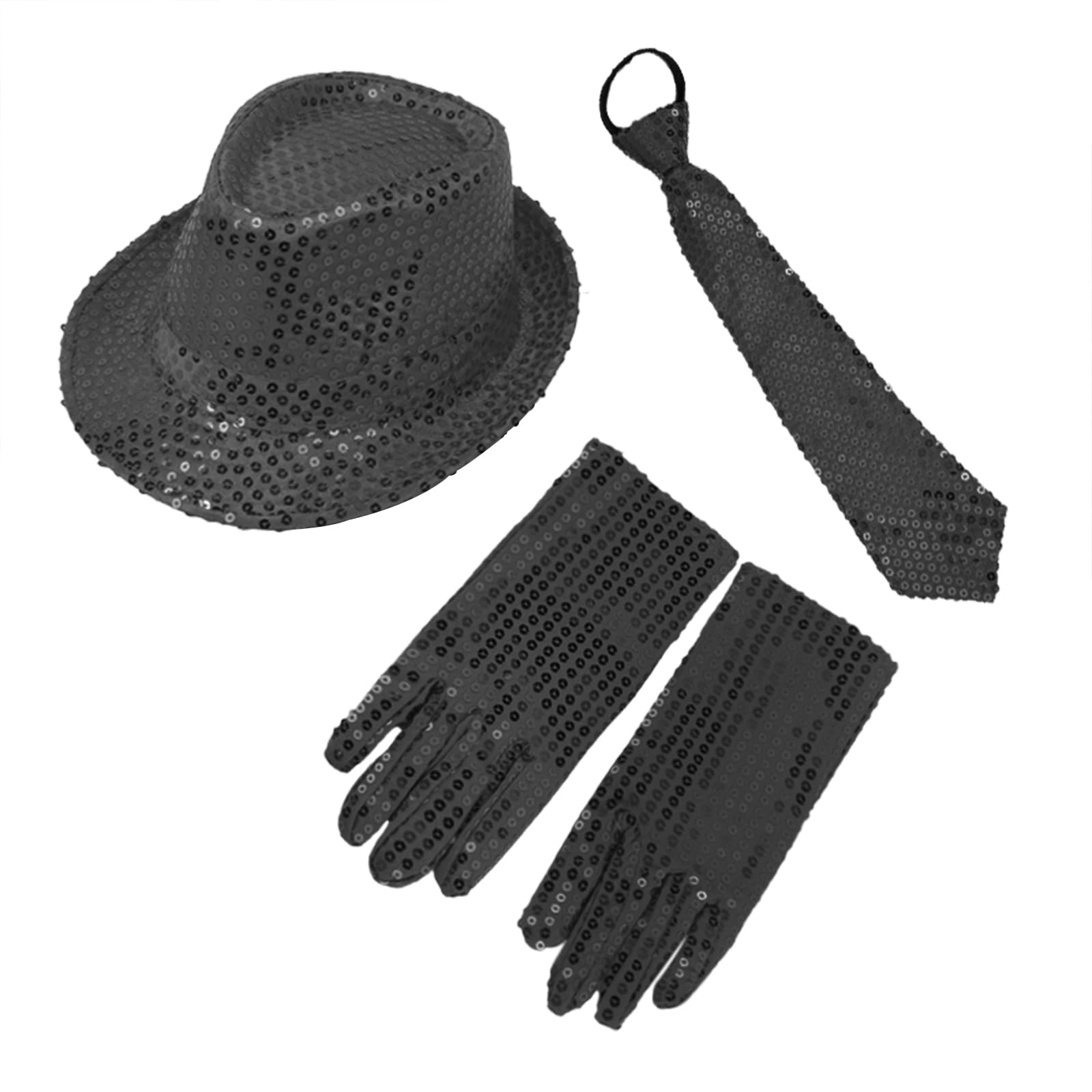 

[IPENNYE] Sparkly Sequins Hat, Tie, Gloves Set for Kids, Magician Accessories, Host Costume, Stage Costume, Sideshow, Cosplay Costume, Party Costume