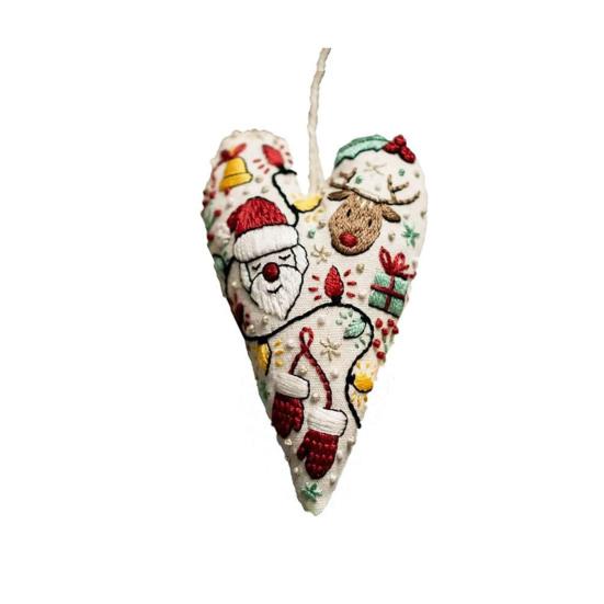 Diy Heart Shaped Hand Embroidered Christmas Ornament Kit Beginner Friendly Embroidery Craft