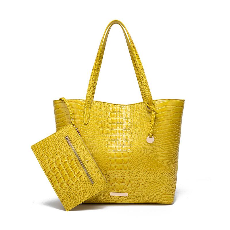 New European and American Handheld Tote Mother Retro Women's Bag with Multi Color Brahmin Crocodile Pattern