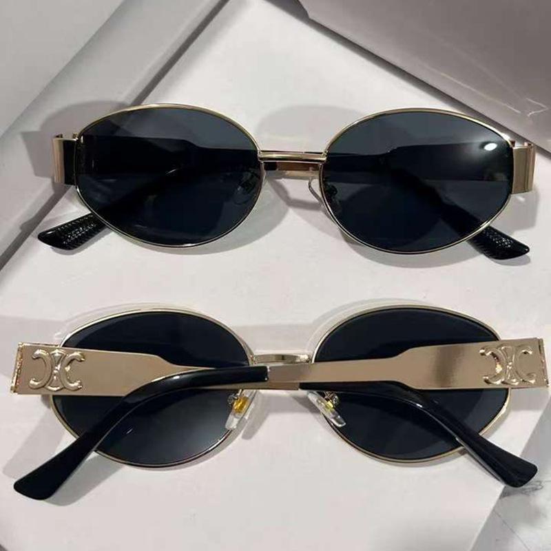 2025 Women's High-End Oval Sunglasses - UV Protection, European/American Style, Metal Fashion, Wide-Leg Design.