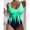Sommer Sexy Abstraktes Muster Gedruckter Einteiler Badeanzug Schlanke Passform und Schlankmachend, Tiefes U-Rücken Design, Strand Pool Urlaub Auffälliger Mode Badeanzug