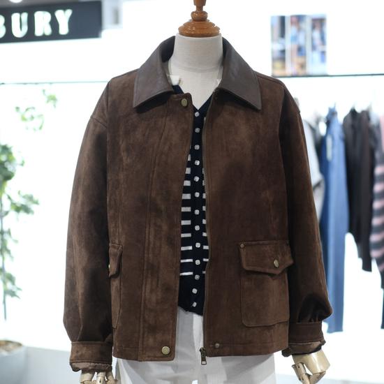 The Tilleberry Leather Collar Faux Suede Jacket NCMTR9M0JK06W
