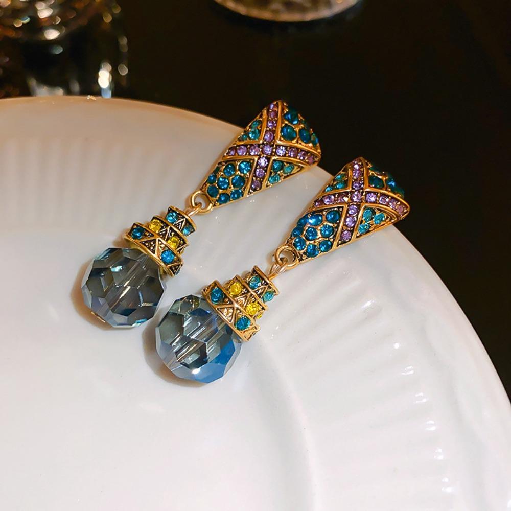 Vintage Aquamarine Ear Clip Sparkle Drop Earring Charms Blue Crystal Earring  Office Lady