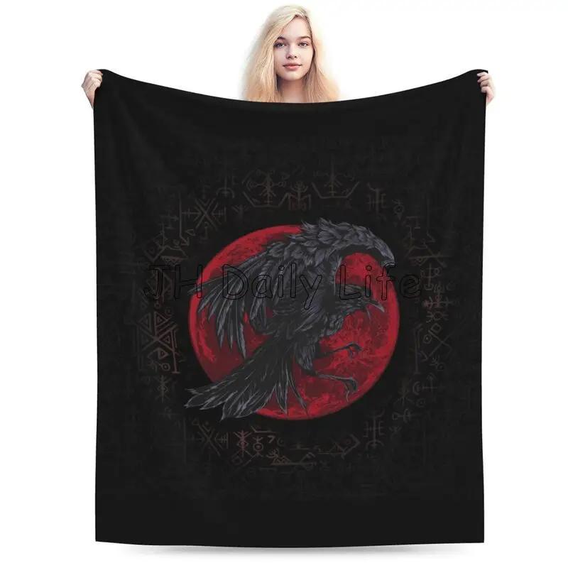 Viking Raven Norse Print Flannel Blanket Gifts Warm Plush Throw Blankets Soft Comfy Lightweight for Home Couch Bed Sofa Travel