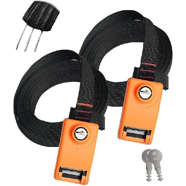 Lovinouse 2025 Upgraded 2 Pack Lockable Tie Down Strap, with 3 Stainless Steel Cables, for Lashing Locking Kayak, Bike, Surfboard, 10 Feet Each