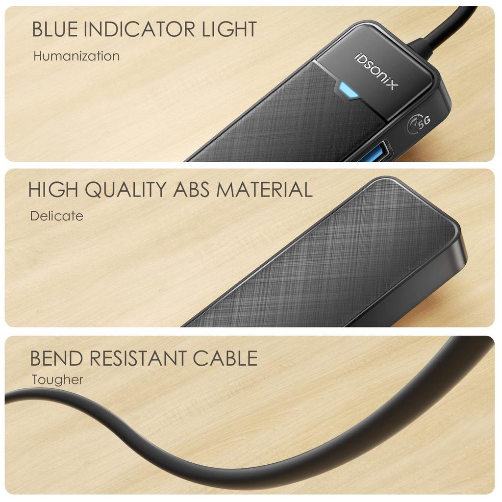 iDsonix USB Hub Expansion 4 Port USB A Hub 180cm Cable 5Gbps High Speed Transfer Lightweight Compact Compatible with Pro and Other Notebook PCs USB