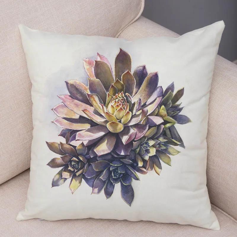 Watercolor Succulents Decorative Pillowcase Office Living Room Car Ornaments Home Pillowcase