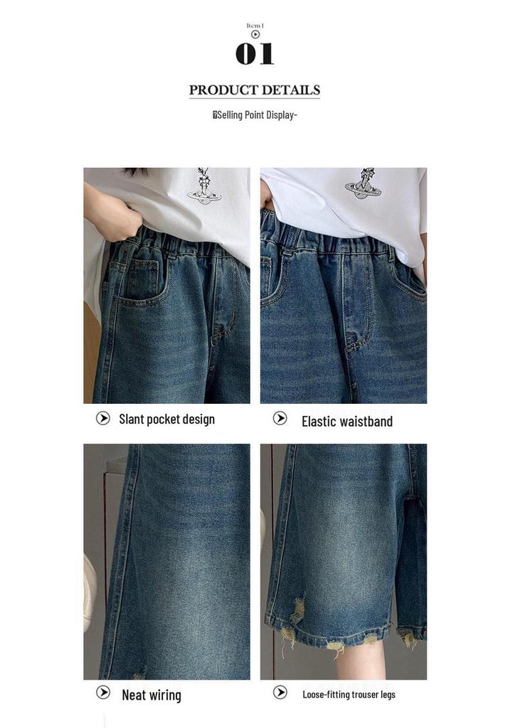 Girls' Summer Denim Shorts - 2026 New Style for Junior High Students, Casual, Loose, and Lightweight Five-Point Pants.