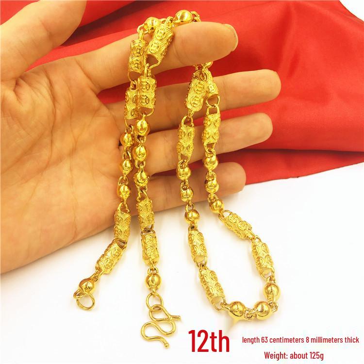 Men's Double Dragon Head Necklace: Non-fading Brass with Thick Gold Plating, Vietnamese Sand Gold Jewelry.