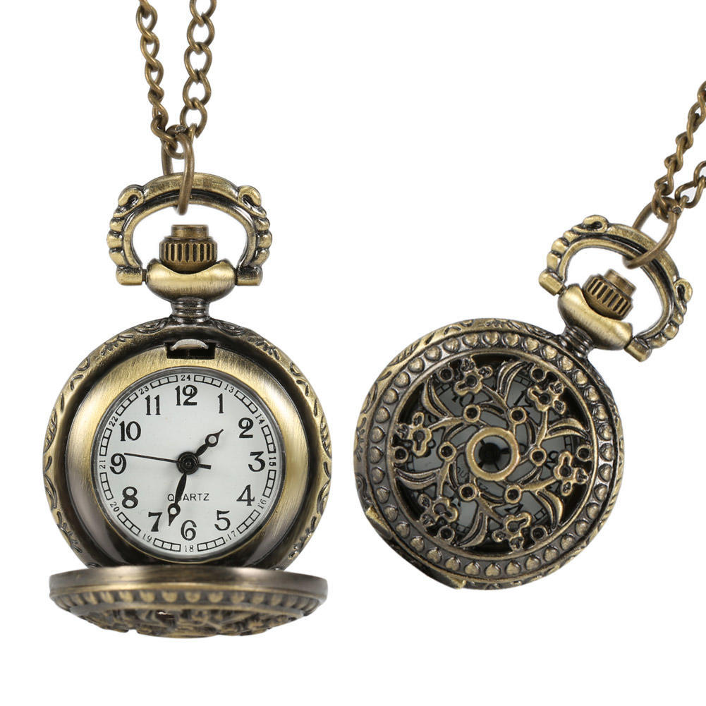Skeleton Roman numerals dual time display Fashion Vintage Pocket Watch Alloy Clock Necklace Chain Watches Birthday Gifts