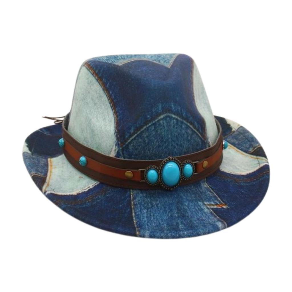 Children'S Travel Vacation Sunscreen Hat Retro Denim Splicing Top Hat Ethnic Style High-End Jazz Hat